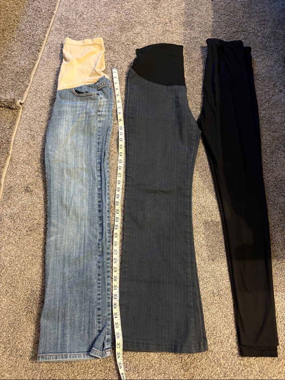 Maternity Pants Bundle- Light Blue Denim, Dark Gray/blue Jeans, Black Leggings